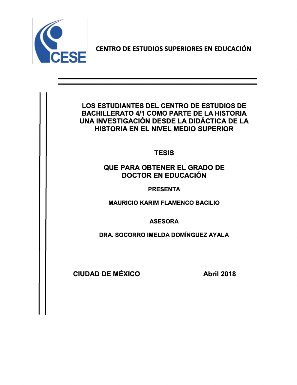 Portada de Tesis de Doctorado en Educación